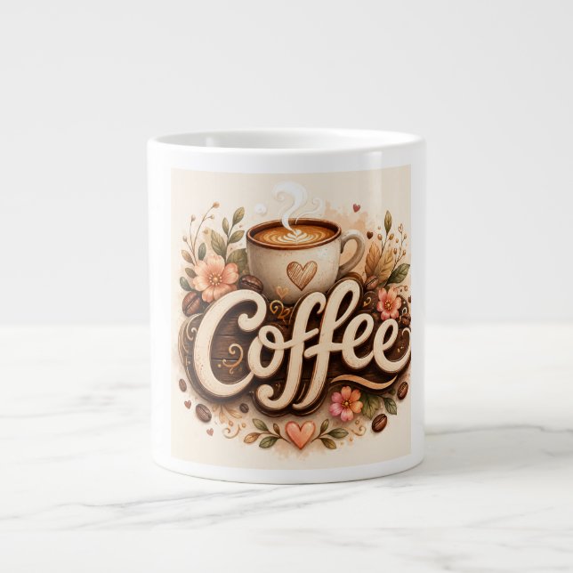 Coffee Love Floral Large Coffee Mug (Front)