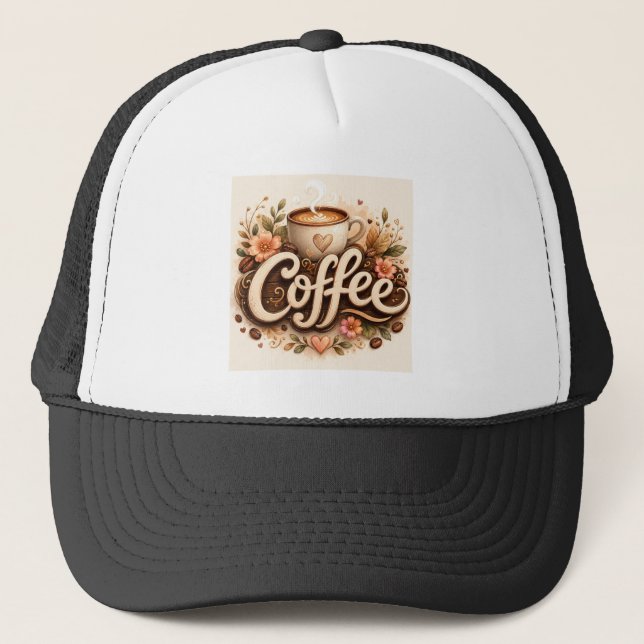 Coffee Love Floral Trucker Hat (Front)
