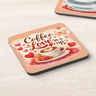 Coffee Love in a Cup Coffee Lover Valentine Brown  Coaster