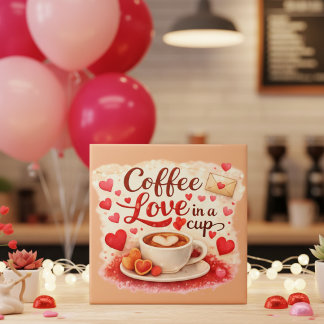 Coffee Love in a Cup Valentine Soft Brown Ceramic Tile