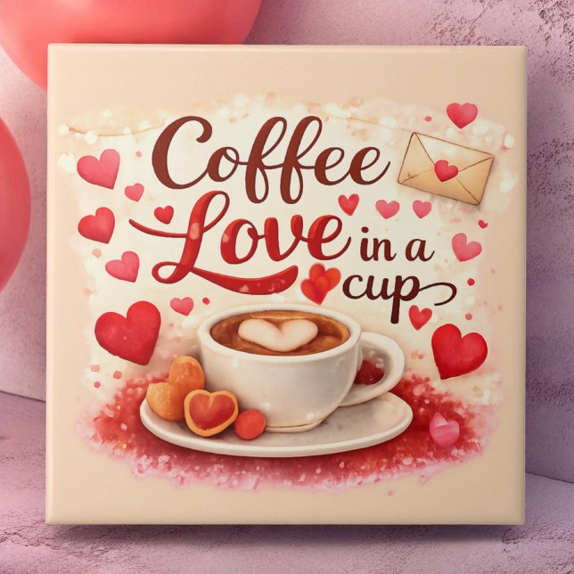 Coffee Love in a Cup Valentine Soft Pink Ceramic Tile (Creator Uploaded)