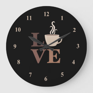 Coffee Love in Black Large Clock