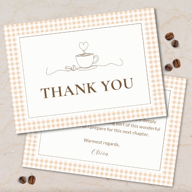 Coffee Love is Brewing Gingham Bridal Shower  Thank You Card (Creator Uploaded)