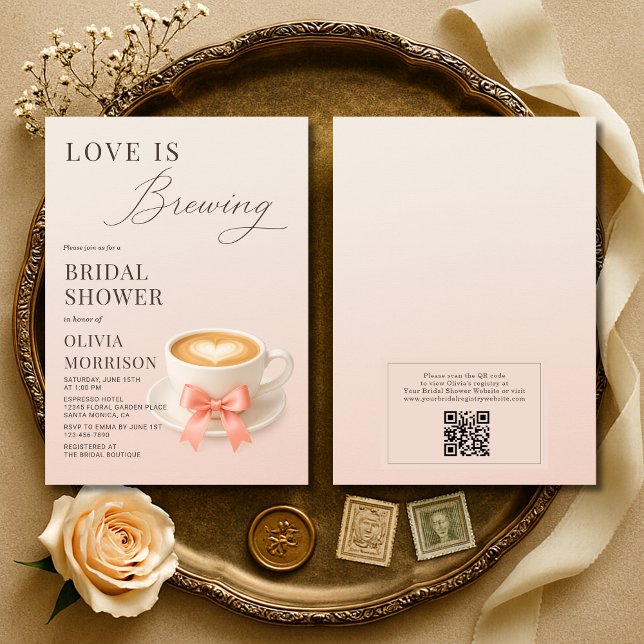 Coffee Love is Brewing QR Code Bridal Shower Invitation (Creator Uploaded)