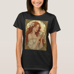 Coffee Lover And Lily Flowers Art Nouveau T-Shirt
