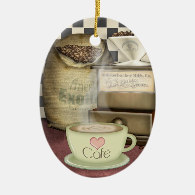 Coffee Lover Café Ceramic Tree Decoration (Front)