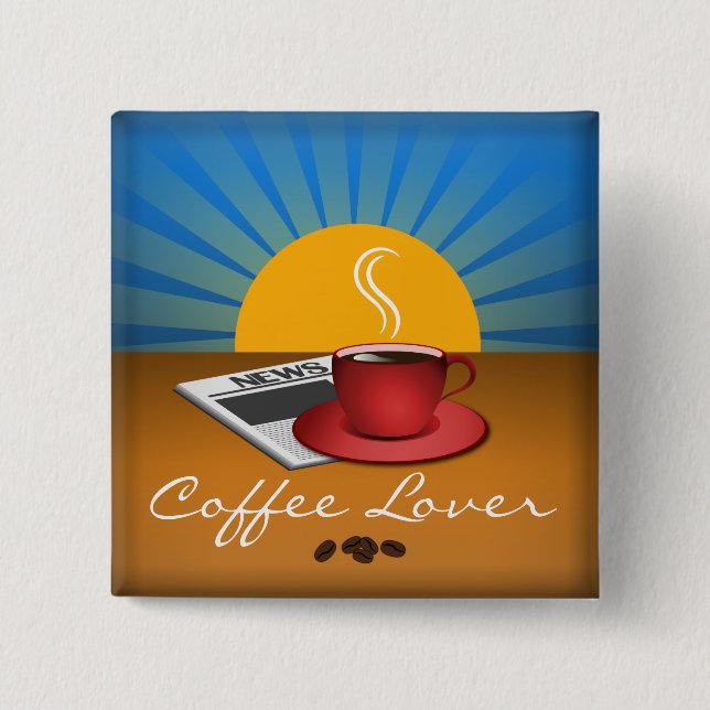 Coffee Lover Cafe Coffee Cup Square Custom Button (Front)