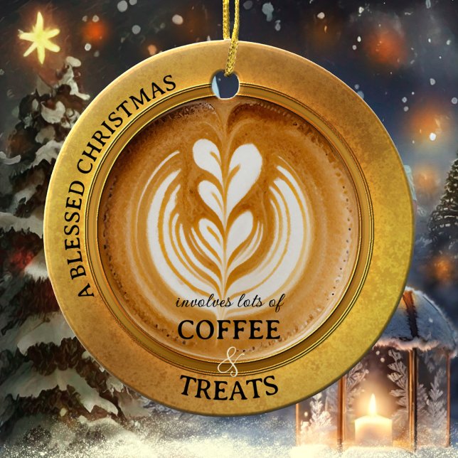 Coffee Lover Cappuccino  Ceramic Ornament (A Christmas ornament featuring an elegant design with a cappuccino - perfect for a coffee lover!)