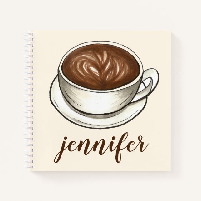 Coffee Lover Cup Latte Tan Brown Personalised Gift Notebook (Front)