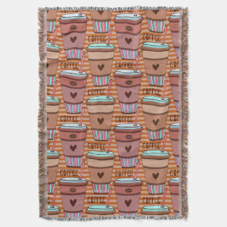 Coffee Lover Cups, Beans and Hearts  Throw Blanket