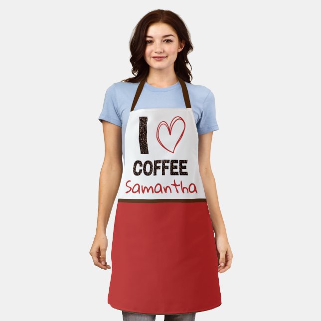 Coffee Lover Custom Name Coffee Bean Design Apron (Worn)