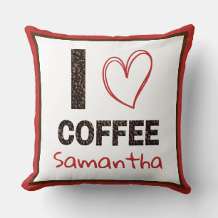 Coffee Lover Custom Name Coffee Bean Gift for Her Cushion