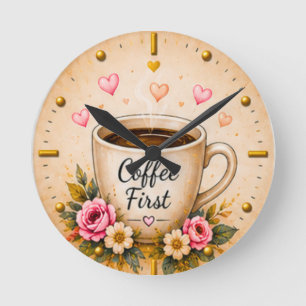 Coffee Lover Decor Round Clock