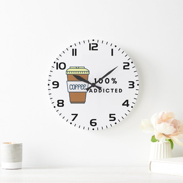 Coffee Lover Design 100% Addicted Caffeine  Large Clock (Creator Uploaded)