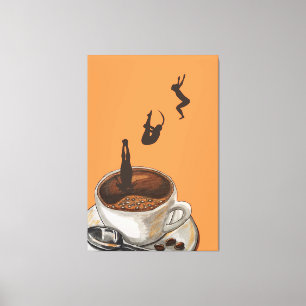 Coffee Lover Diving Pop Art Artwork Orange Dive Canvas Print