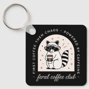 Coffee lover funny racoon feral club key ring