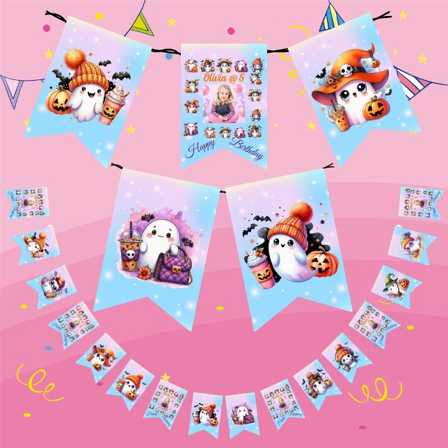Coffee Lover Ghost Bunting Flags for Kids Birthday (Creator Uploaded)
