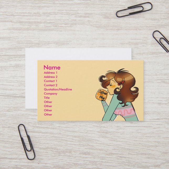 Coffee Lover Girl Business Card Art (Front/Back In Situ)
