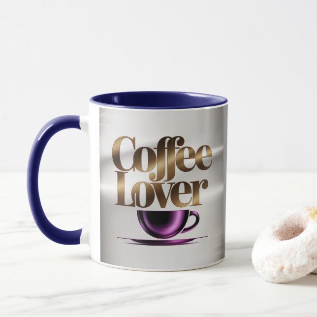 Coffee Lover Modern Metallic Silver Mug (With Donut)