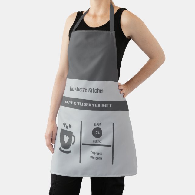 Coffee lover name kitchen grey apron (Insitu)