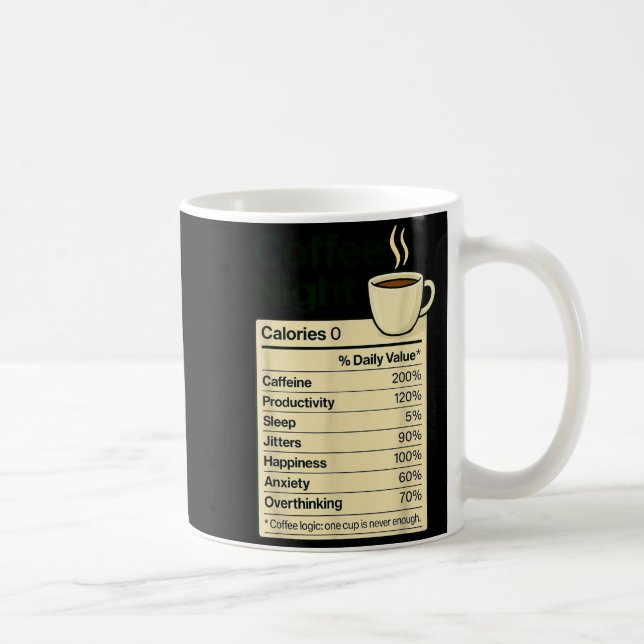 Coffee Lover Night Funny Nutrition Facts Costume F Coffee Mug (Right)