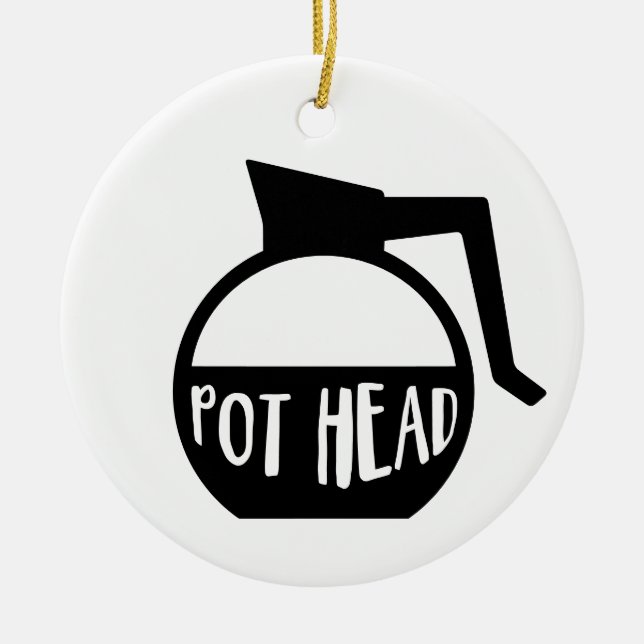 Coffee Lover Pot Head Ceramic Ornament (Front)