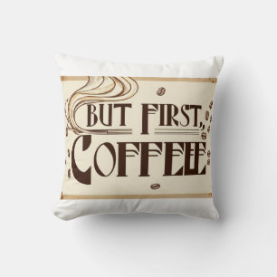 Coffee Lover Quote poster steam swirls Cushion