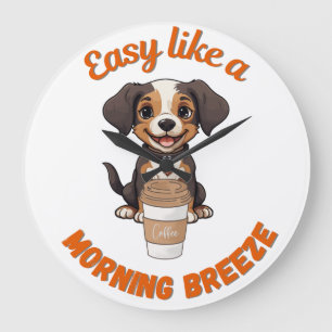 Coffee Lover’s Morning – Cute Dog Printable Poster Large Clock