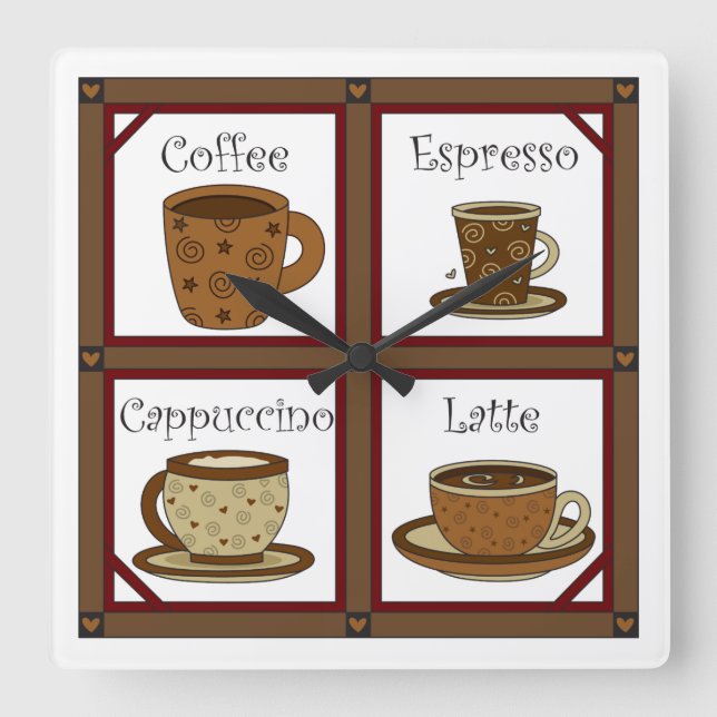 Coffee Lover Square Wall Clock (Front)
