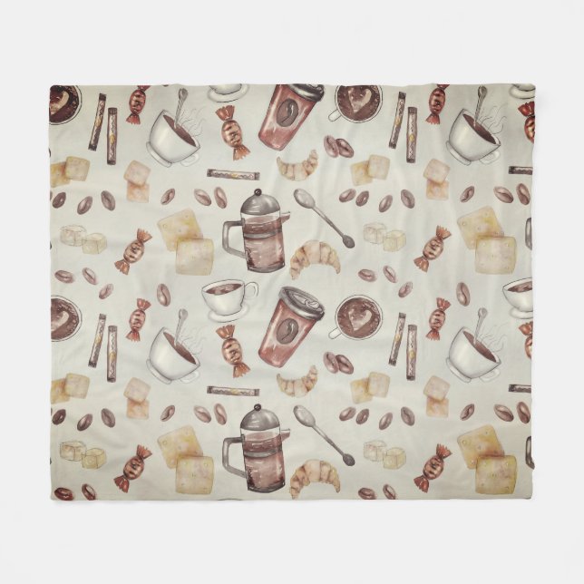 Coffee Lover Themed  Fleece Blanket (Front (Horizontal))