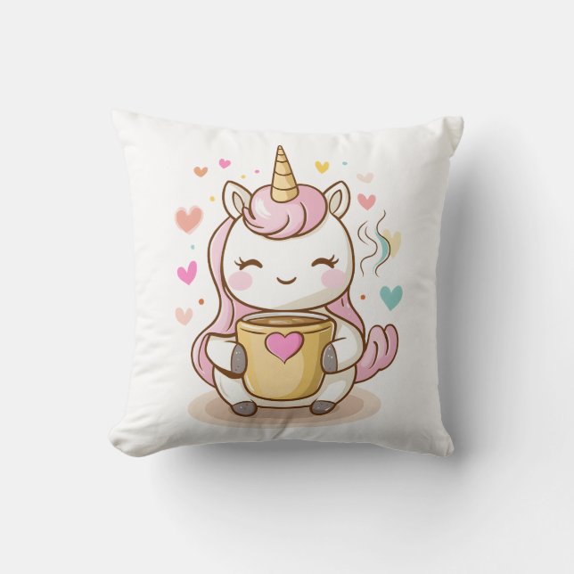 Coffee Lover Unicorn (1) Cushion (Front)