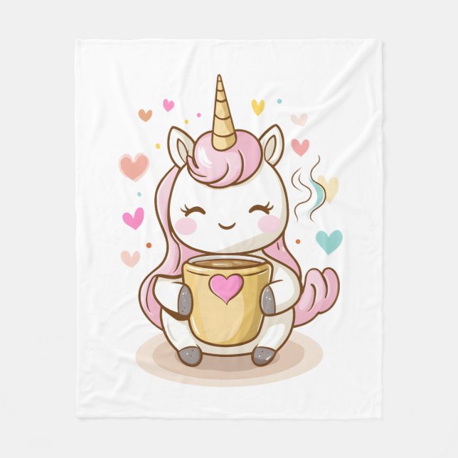 Coffee Lover Unicorn (1) Fleece Blanket (Front)
