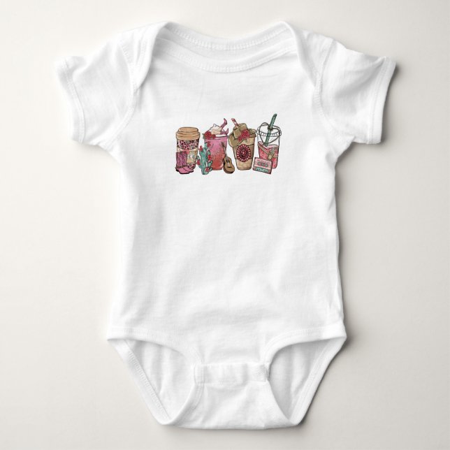 Coffee Lover Western Cowboy Theme Baby Baby Bodysuit (Front)