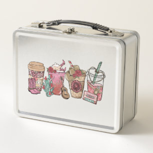 Coffee Lover Western Cowboy Theme Metal Lunch Box