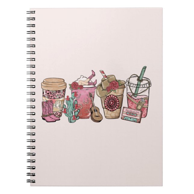 Coffee Lover Western Cowboy Theme Notebook (Front)