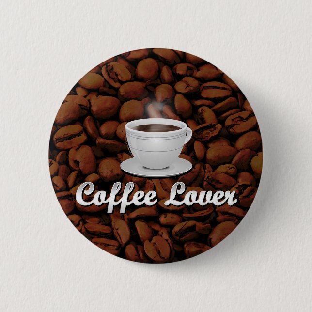 Coffee Lover, White Cup/Brown Beans 6 Cm Round Badge (Front)