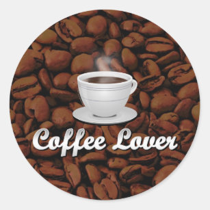 Coffee Lover, White Cup/Brown Beans Classic Round Sticker