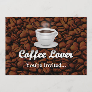 Coffee Lover, White Cup/Brown Beans Invitation