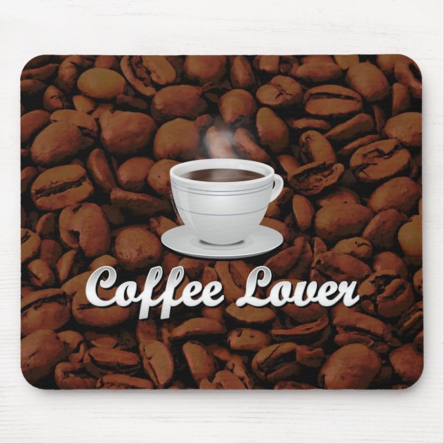 Coffee Lover, White Cup/Brown Beans Mouse Pad (Front)