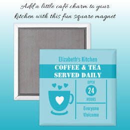 Coffee lovers custom name white blue magnet