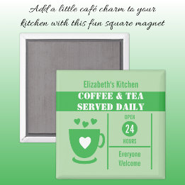 Coffee lovers custom name white green magnet