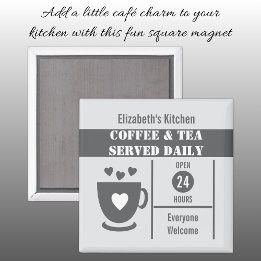 Coffee lovers custom name white grey magnet