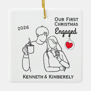 Coffee Lovers First Christmas Engaged Ceramic Ornament