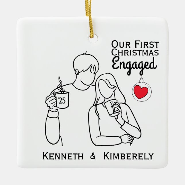 Coffee Lovers First Christmas Engaged Ceramic Ornament (Front)