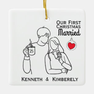 Coffee Lovers First Christmas Married Ceramic Ornament