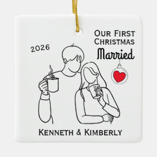 Coffee Lovers First Christmas Married Ceramic Ornament