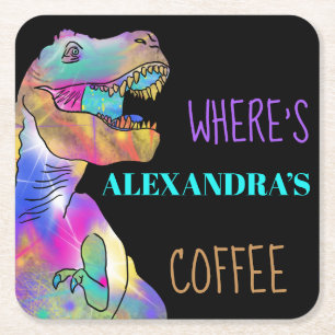 Coffee lovers Funny Dinosaur Square Paper Coaster