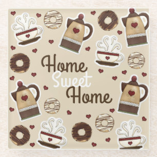 Coffee Lovers Home Sweet Home Glass Coaster