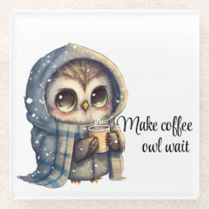 Coffee Lovers Owl Glass Coaster