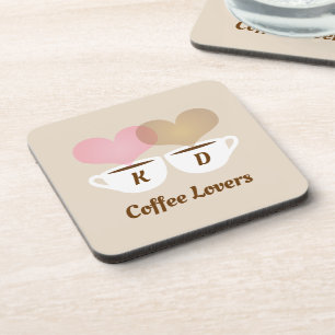 Coffee Lovers Pink Brown Custom Monogram Initials Coaster